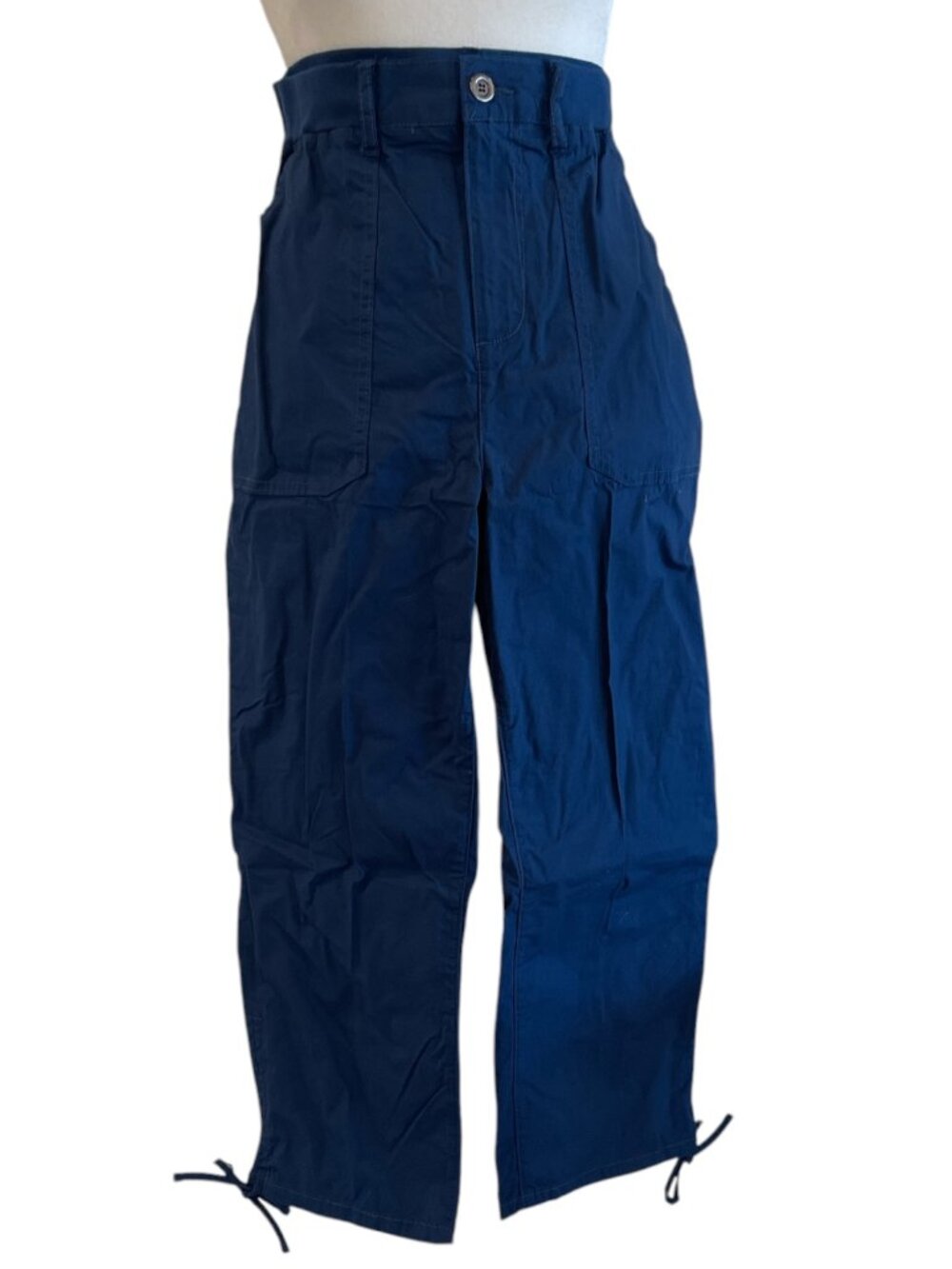 Dark Blue Capri Pants with Elastic Waist, Zipper, Pockets, Belt Loops Size 10